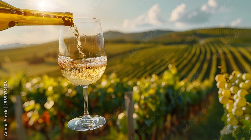 Isolated glass of wine with nature landscape Isolated glass of wine with nature landscape