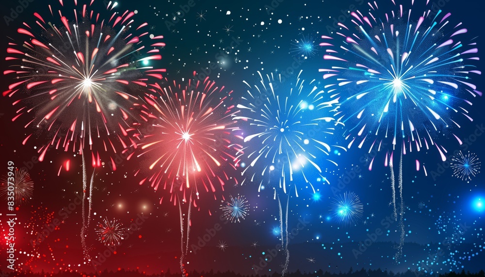 Fototapeta premium Fireworks in the night sky with 4th of jully celebration colors