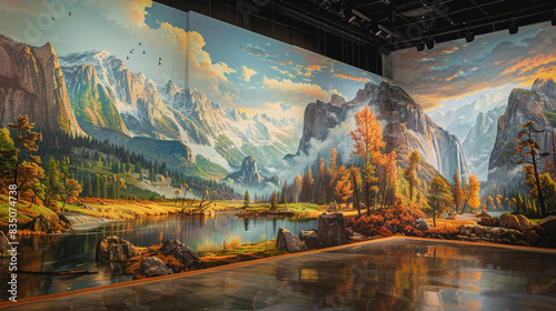 A gallery with stunning, oversized landscape paintings and immersive, 3D installations that transport viewers to natural settings. photo