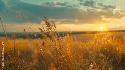 Golden Hour Wildflowers: A Summer Meadow Landscape with Warm Sunset Light, 4K HD Wallpaper，Beautiful natural panoramic rural landscape. Wild tall grass blooming in nature on warm summer day at sunset.