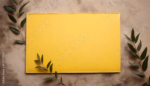 vintage yellow paper background with decorated folwers with a free area to add your text photo