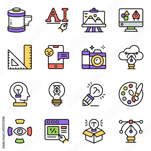 Set of Graphic Designing Flat Icons

