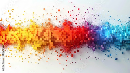 Colorful pixel blocks in an abstract background vector illustration, forming a digital grid pattern with rainbow color squares