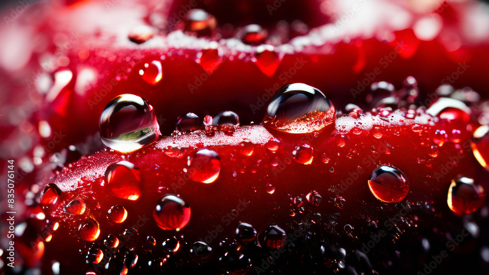 A close-up of several water droplets on a surface. they are of different sizes and refract light, creating a spectrum of colors within them. The background is blurred A close-up of several water droplets on a surface. they are of different sizes and refract light, creating a spectrum of colors within them. The background is blurred