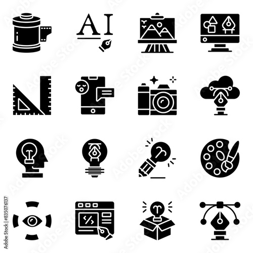 Set of Graphic Designing Solid Icons

