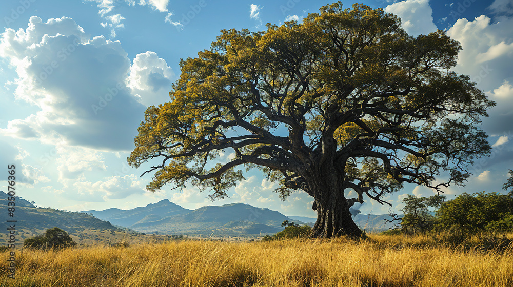 A Contemporary View Of Savanna With Big Tree Landscape Background A Contemporary View Of Savanna With Big Tree Landscape Background