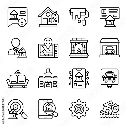 Set of Property and Document Linear Icons

