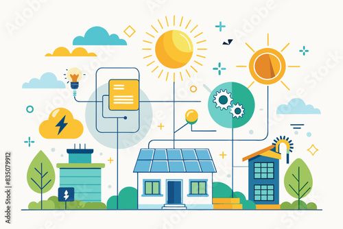 a house with a solar panel on the roof, Minimalist infographic explaining the benefits of solar energy