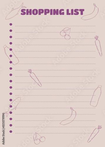 Shopping List. Empty shopping planning form. Personalized shopping list with freehand draw, vector