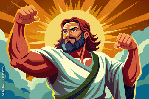 a man with a beard and a beard in a biblical avatar, Jesus with a sense of strength
