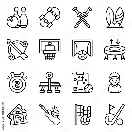 Set of Sports Equipment Linear Icons 

