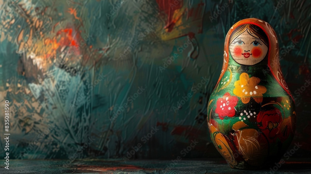 Fototapeta premium Modern Abstract Vinyl Wooden Russian Matryoshka Doll Design Decor