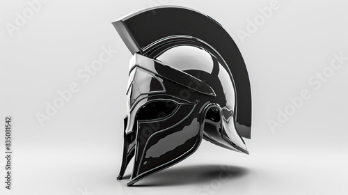 Byzantine ancient civilization warrior helmet, modern graphic design, isolated, copy and text space, close-up, macro, white background, black & white. Template, banner, background, wallpaper, backdrop