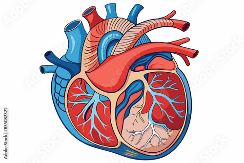 a heart with a vental and a vental, Detailed vector diagram of the human brain