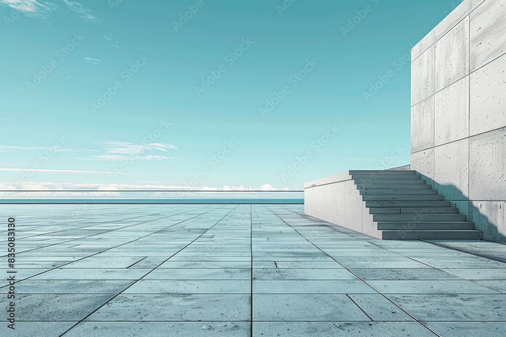 Fototapeta premium Concrete steps and buildings on the square,Empty architectural background. 