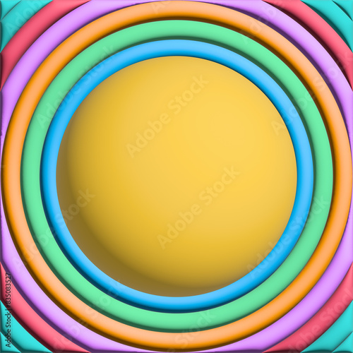 Colorful 3D circles background.Rainbow pattern frame.