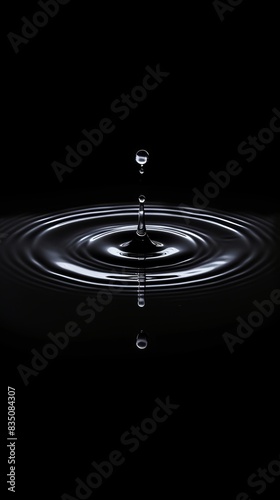 Water droplet making ripple on black surface
