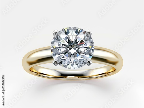 Diamond ring top view on white background, exquisite craftsmanship, ideal for engagement and wedding ring promotions