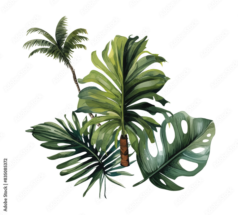 Fototapeta premium Watercolor palm leaves bouquet composition