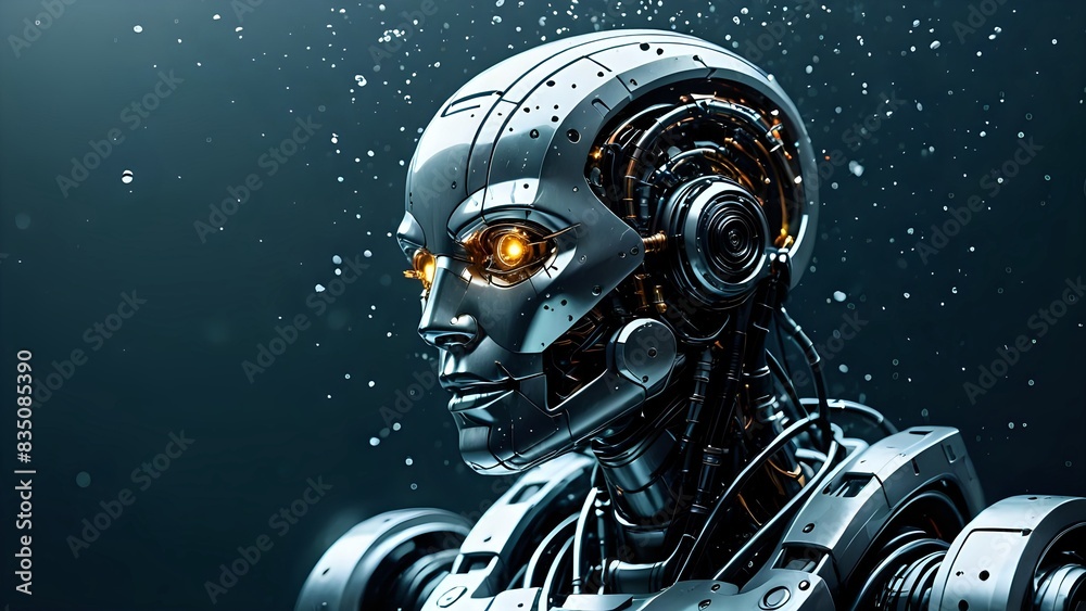 Humanoid robot underwater. Mystical environment. Humanoid robot underwater. Mystical environment.