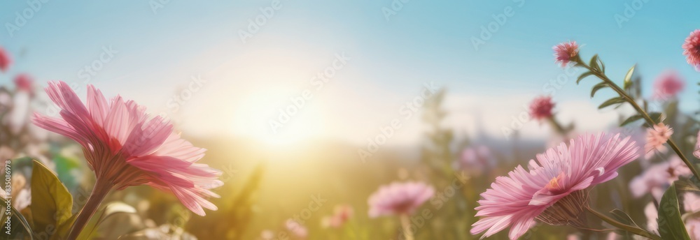 Banner summer flowers with free space in light colors