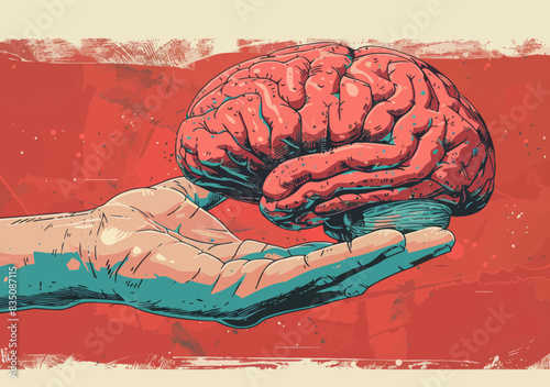 Hand Holding Human Brain Metaphor for Smart Solutions and Creative Thinking in Business, Minimalistic Concept Vector Illustration