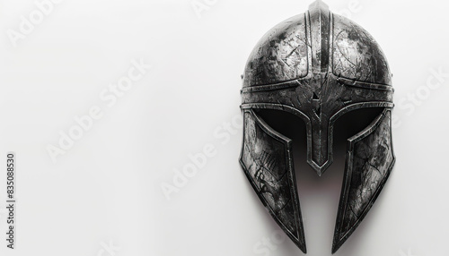 Hun warrior helmet illustration, modern graphic design, isolated, copy and text space, close-up, macro, white background, black and white. Hun template, banner, background, wallpaper, backdrop photo