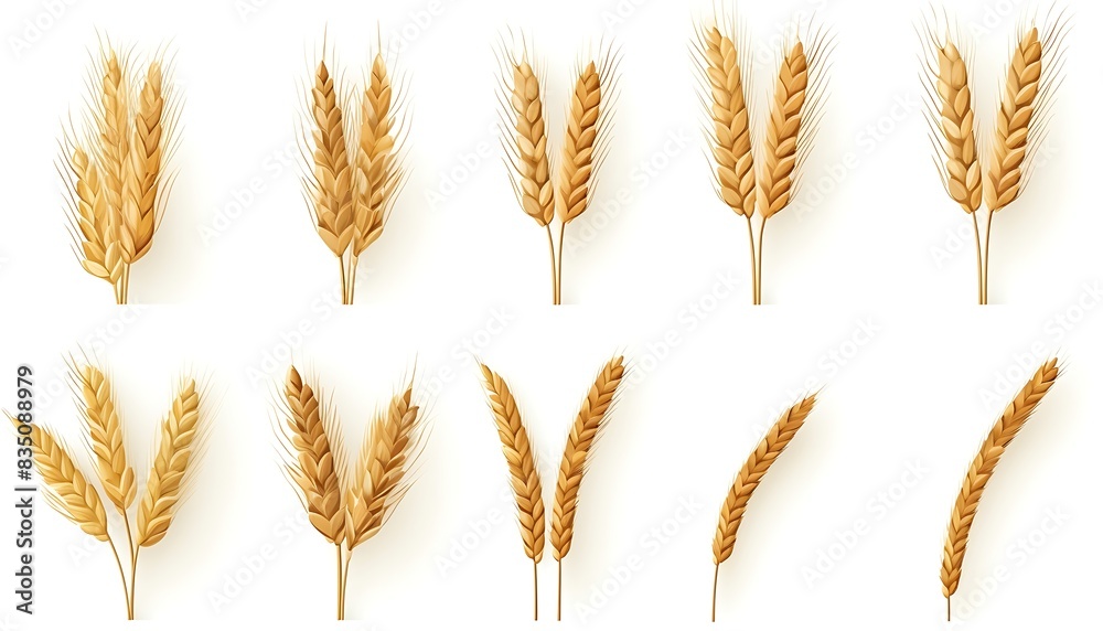 A group of wheat ears on a white background A group of wheat ears on a white background