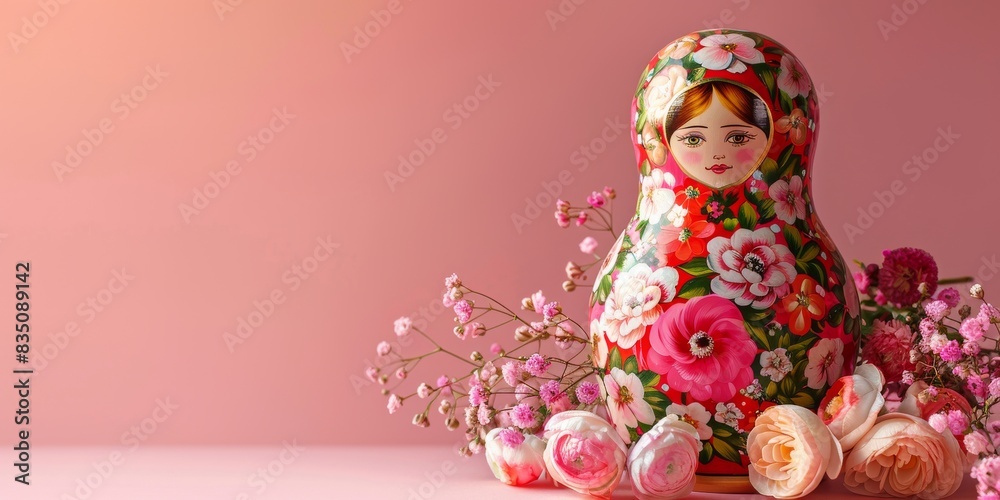 Fototapeta premium Modern Abstract Vinyl Wooden Russian Matryoshka Doll Design Decor