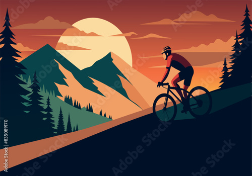 A man is riding a bike down a mountain trail