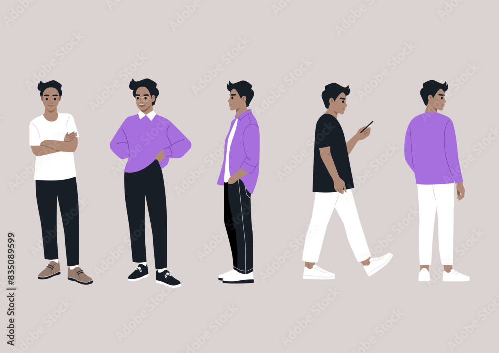 Ταπετσαρία A digital illustration featuring five figures in various relaxed poses, showcasi