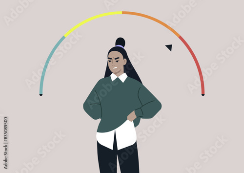 The Boiling Point, A character stands with their hands on their hips, their face contorted in anger, as a rainbow-colored anger meter above their head turns red