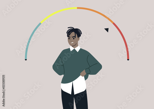 The Boiling Point, A character stands with their hands on their hips, their face contorted in anger, as a rainbow-colored anger meter above their head turns red