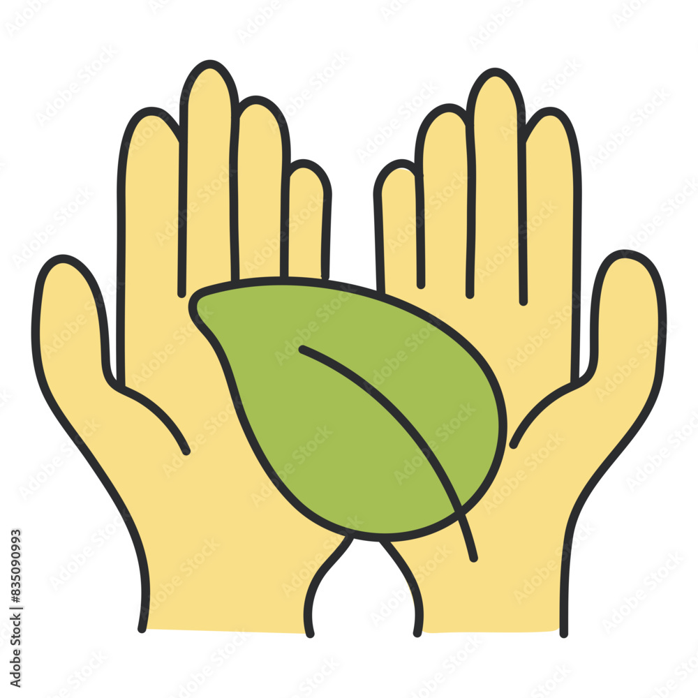 Fototapeta premium Leaf on hands, concept of eco care