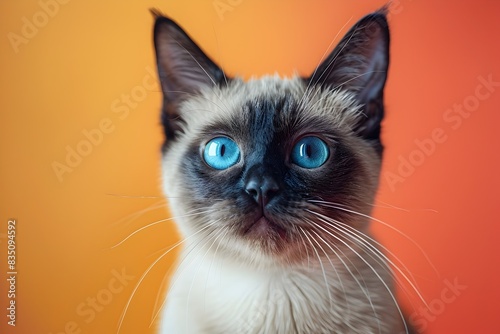 Mesmerizing Siamese Cat Portrait Against Pastel Background with Ample Copy Space
