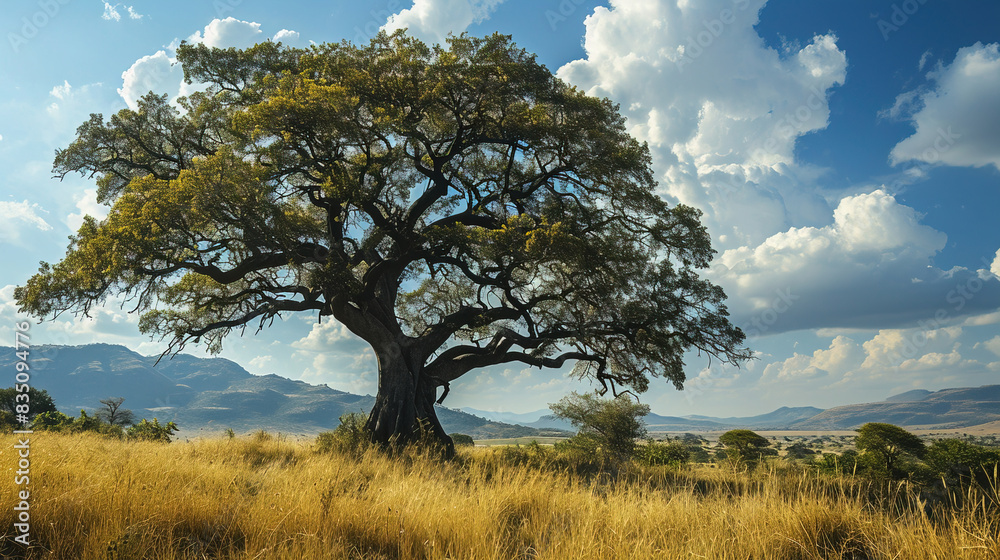A Contemporary View Of Savanna With Big Tree Landscape Background A Contemporary View Of Savanna With Big Tree Landscape Background