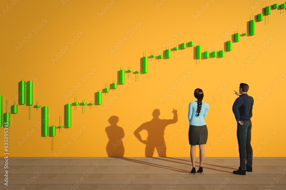 Business people look at a chart. The trader analyzes the price movement on a huge trading chart. A businessman-investor watches the movement of the price of an asset. Business people look at a chart. The trader analyzes the price movement on a huge trading chart. A businessman-investor watches the movement of the price of an asset.