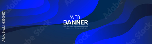 Abstract blue background with wave, Dar blue banner, Gradient smooth blue lines background