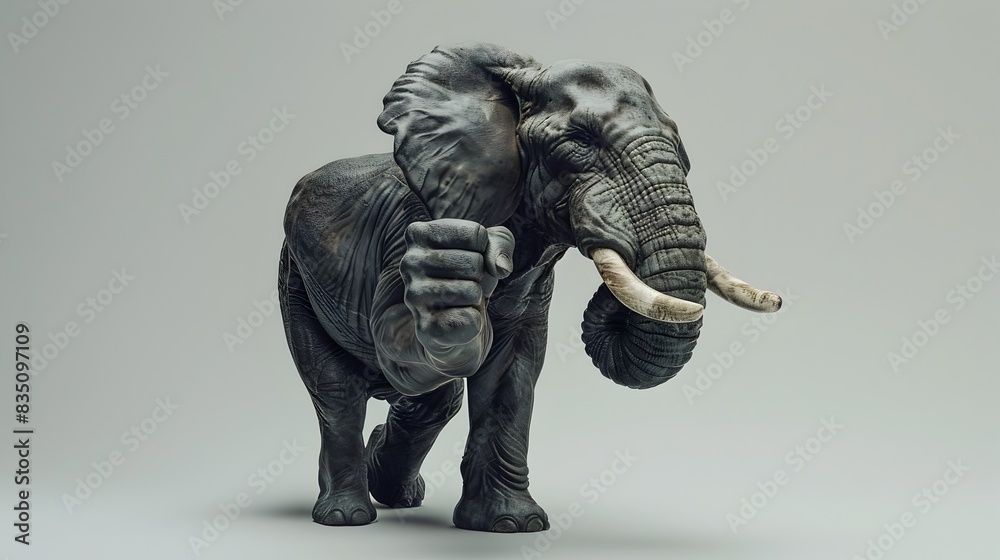 Muscular Elephant Unleashing Powerful Fist Pump in Intense Fight on White Background Muscular Elephant Unleashing Powerful Fist Pump in Intense Fight on White Background
