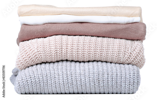 Stack folded sweater clothing on white background isolation
