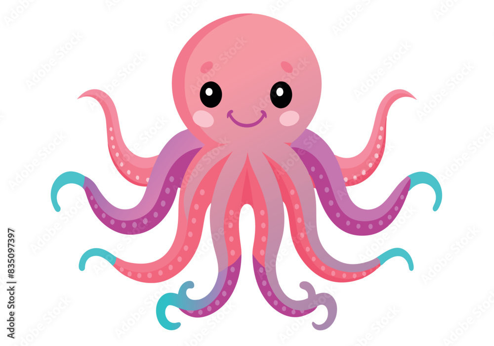 A cartoon octopus with a pink and blue body and a white background A cartoon octopus with a pink and blue body and a white background