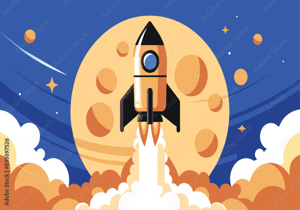 custom made wallpaper toronto digitalA rocket is flying through the sky with a large moon in the background