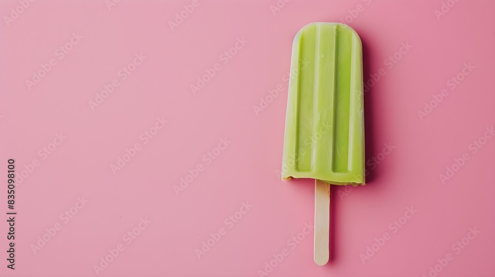 Green Popsicle on a summery pink Background with Copy Space Green Popsicle on a summery pink Background with Copy Space