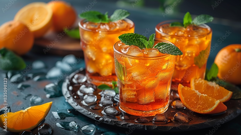 Plate With Glasses of Oranges Plate With Glasses of Oranges
