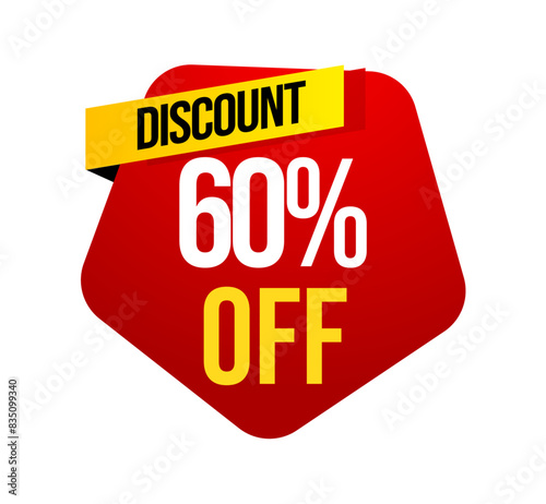 Label badge, Red sale 60% 0ff, Marketing deal sale tag giving super offer on half price, Sale discount label	