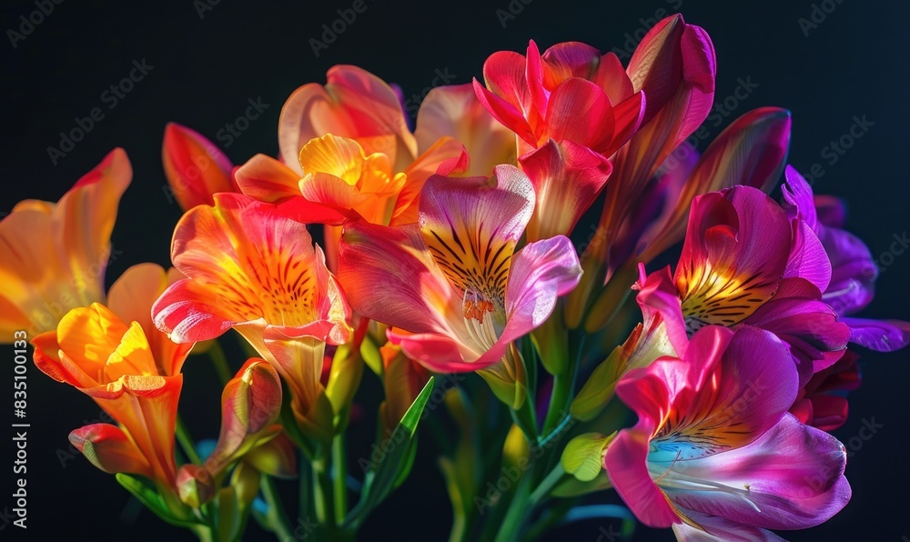 Freesias on black background Freesias on black background