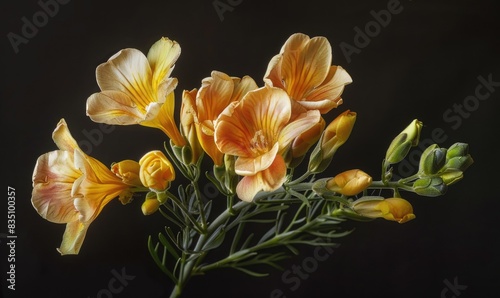 Yellow Freesias on black background