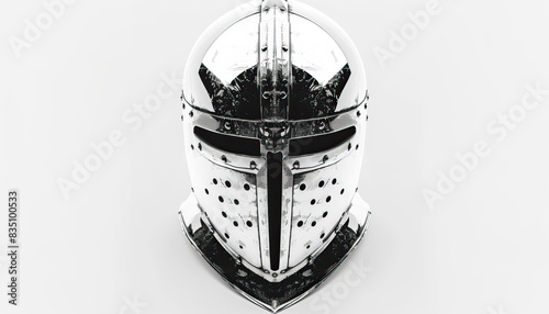 Teutonic warrior helmet illustration, modern graphic design, isolated, copy and text space, close-up, macro, white background, black and white. Template, banner, background, wallpaper, backdrop