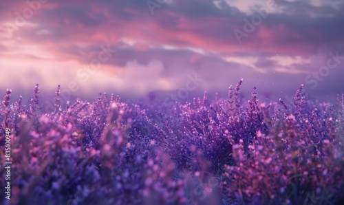 Lavender filed in misty morning