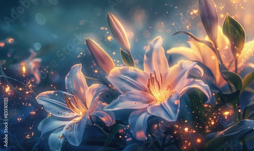 Lilies in fantasy style with glowing elements